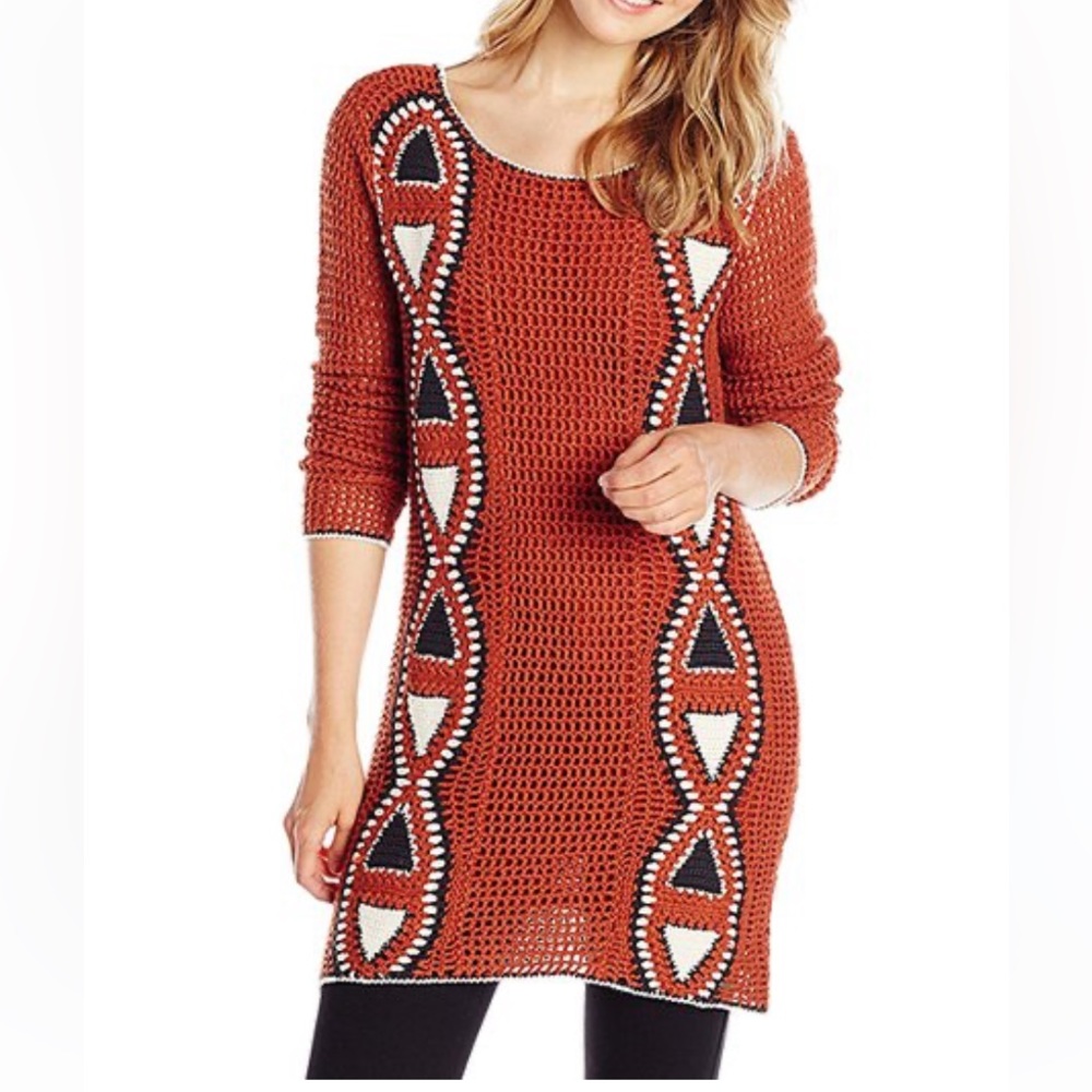 Volcom Copper Geo Crochet Sweater Dress   Size-S   Excellent Preloved Condition